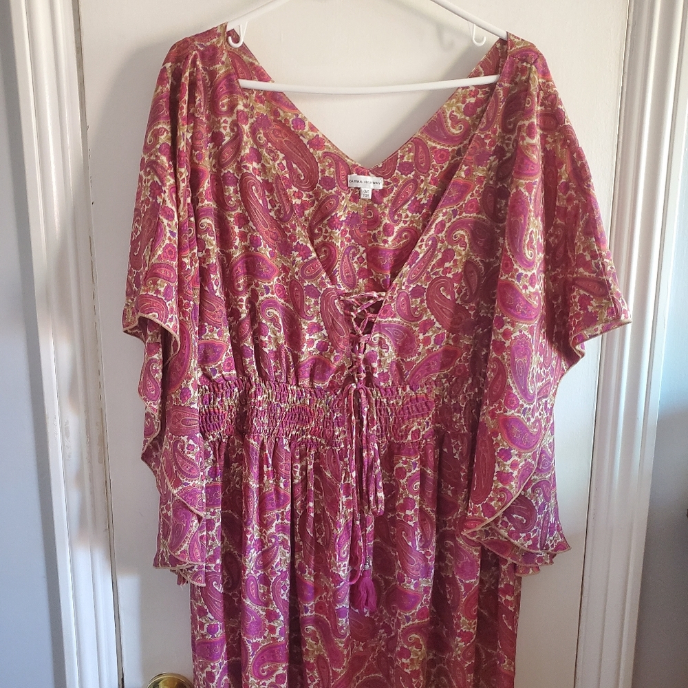 Karma Highway Paisley Maxi Dress w/ Large Flutter Sleeve OS Boho Festival 70s - Picture 3 of 16